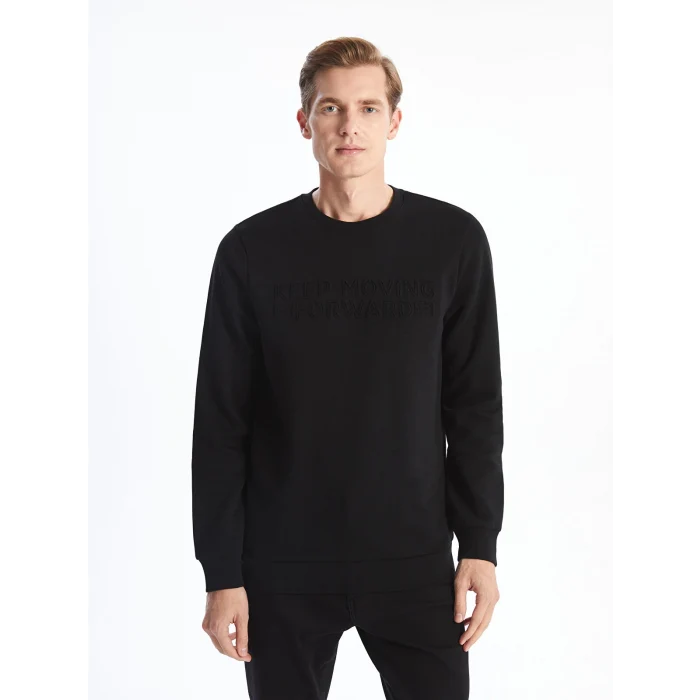 LCWAIKIKI Classic Siyah Bisiklet Yaka Uzun Kollu Erkek Kalın Sweatshirt