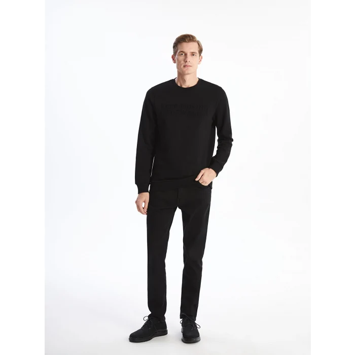 LCWAIKIKI Classic Siyah Bisiklet Yaka Uzun Kollu Erkek Kalın Sweatshirt