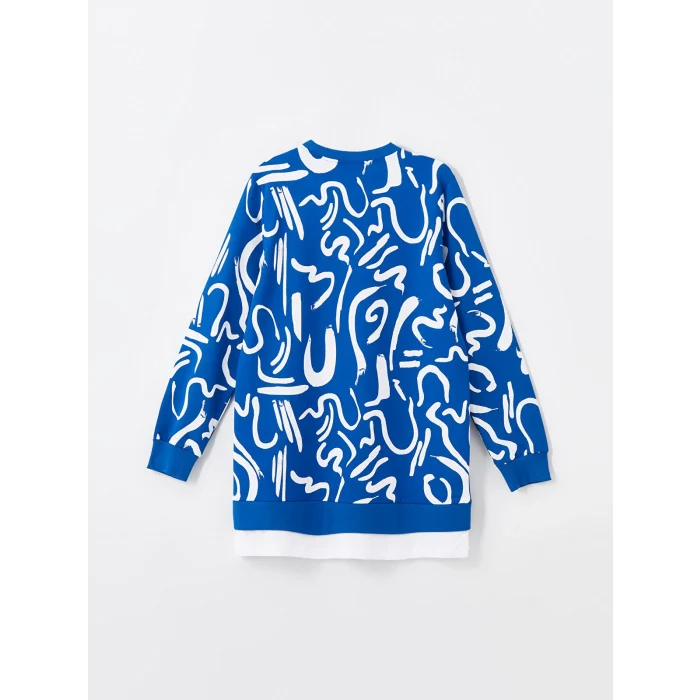 LCW Modest Lacivert Bisiklet Yaka Desenli Kadın Sweatshirt Tunik