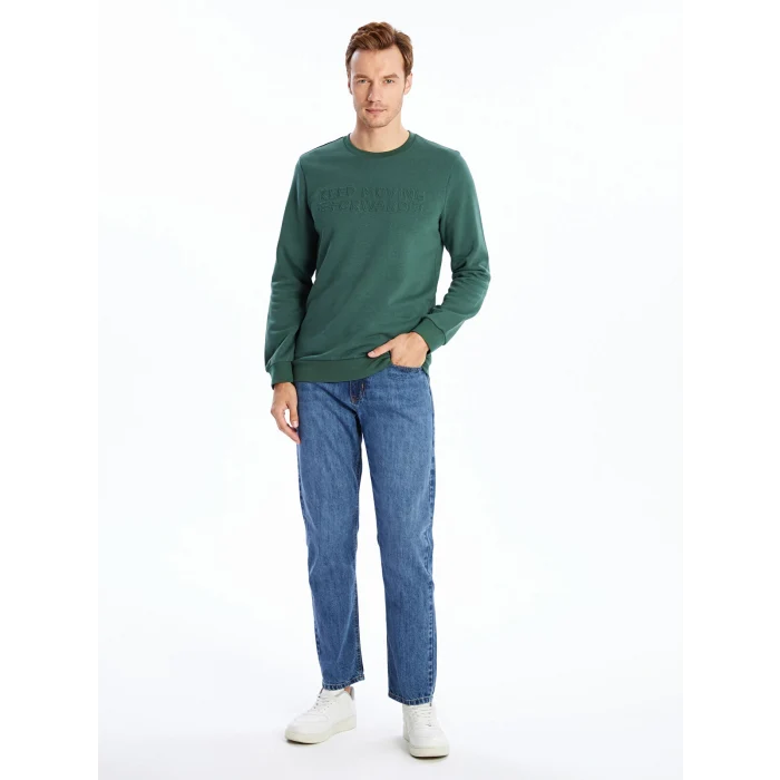 LCWAIKIKI Classic Yeşil Bisiklet Yaka Uzun Kollu Erkek Kalın Sweatshirt