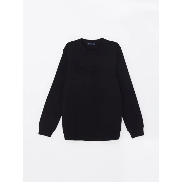 LCWAIKIKI Classic Siyah Bisiklet Yaka Uzun Kollu Erkek Kalın Sweatshirt