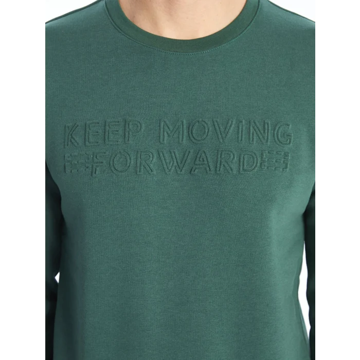 LCWAIKIKI Classic Yeşil Bisiklet Yaka Uzun Kollu Erkek Kalın Sweatshirt