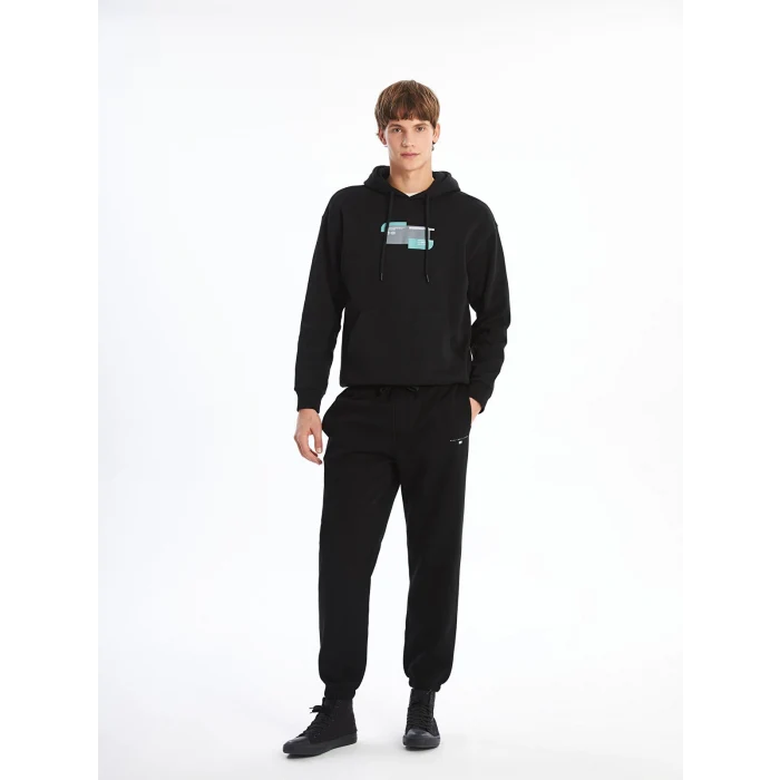 XSIDE Siyah Rahat Kalıp Erkek Kalın Jogger Eşofman Altı