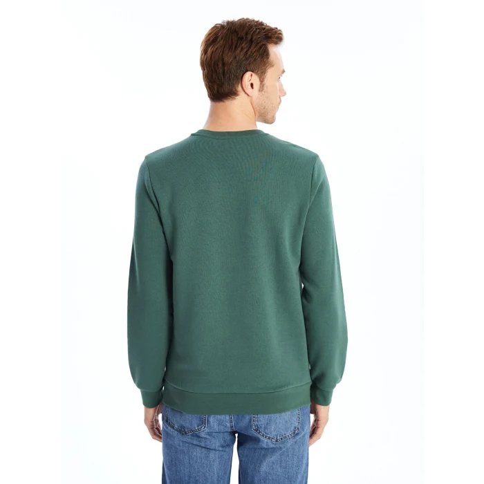 LCWAIKIKI Classic Yeşil Bisiklet Yaka Uzun Kollu Erkek Kalın Sweatshirt