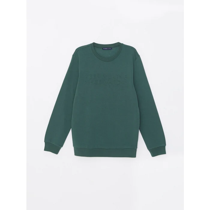 LCWAIKIKI Classic Yeşil Bisiklet Yaka Uzun Kollu Erkek Kalın Sweatshirt