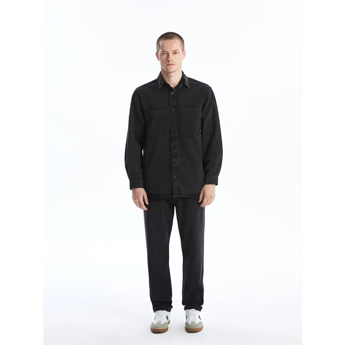 LCW Jeans Siyah Regular Fit Uzun Kollu Erkek Jean Gömlek