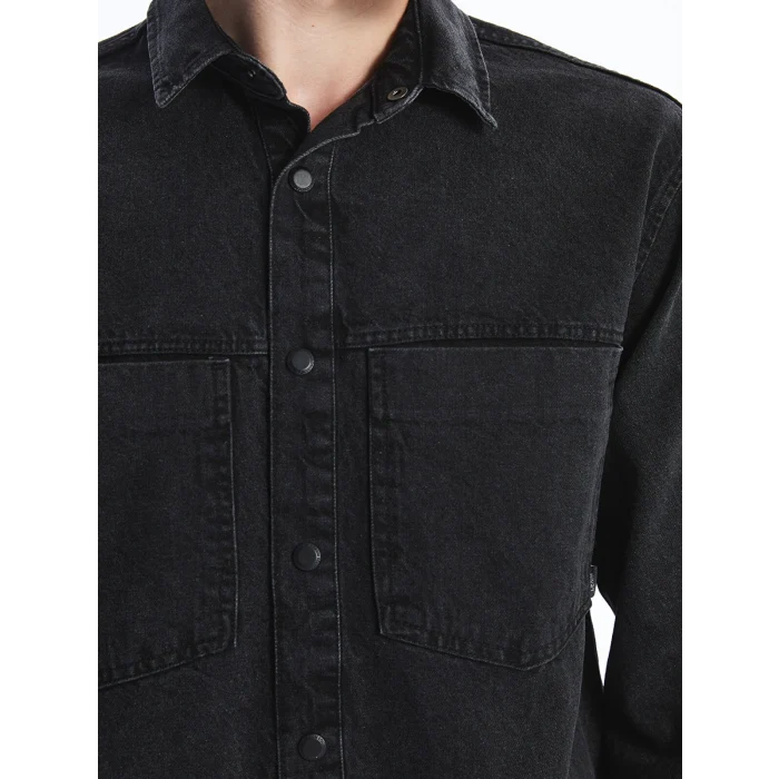 LCW Jeans Siyah Regular Fit Uzun Kollu Erkek Jean Gömlek