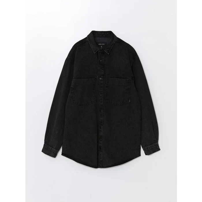 LCW Jeans Siyah Regular Fit Uzun Kollu Erkek Jean Gömlek