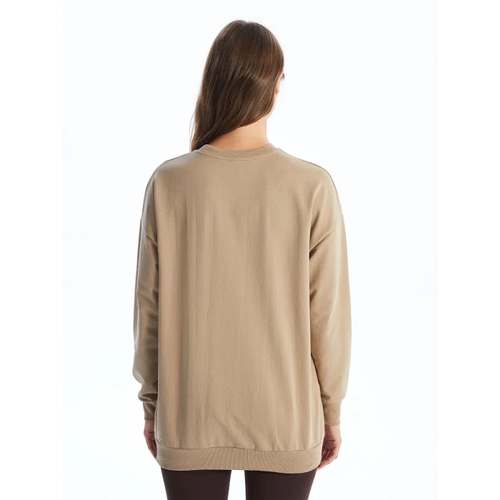 LCW Modest Bej Bisiklet Yaka Baskılı Kadın Sweatshirt Tunik