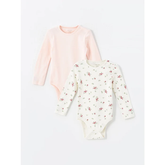 LCW baby Pembe Bisiklet Yaka Kız Bebek Çıtçıtlı Bodysuit 2li
