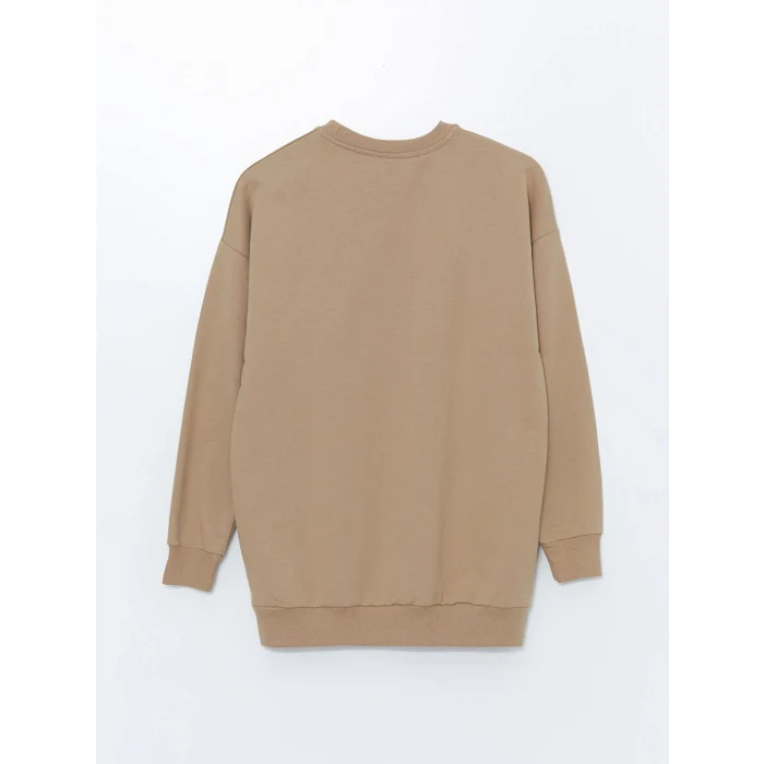 LCW Modest Bej Bisiklet Yaka Baskılı Kadın Sweatshirt Tunik