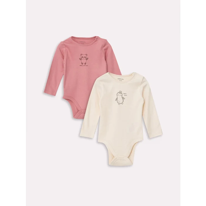 LCW baby Pembe Bisiklet Yaka Kız Bebek Çıtçıtlı Bodysuit 2li