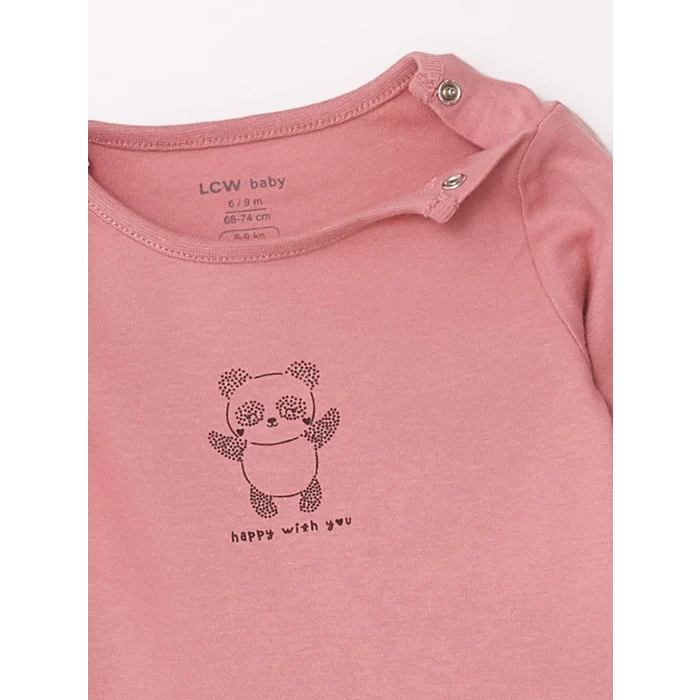 LCW baby Pembe Bisiklet Yaka Kız Bebek Çıtçıtlı Bodysuit 2li