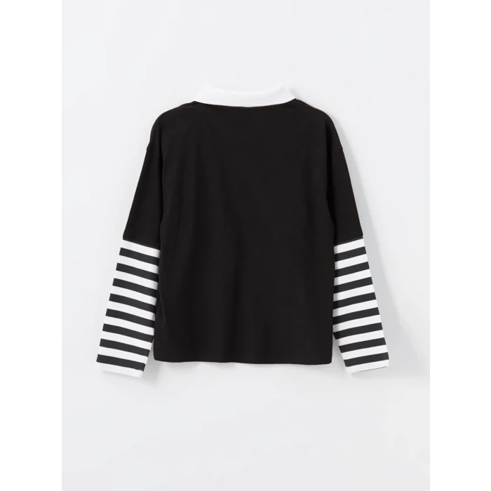 LCW Kids Siyah Polo Yaka Kız Çocuk Tişört