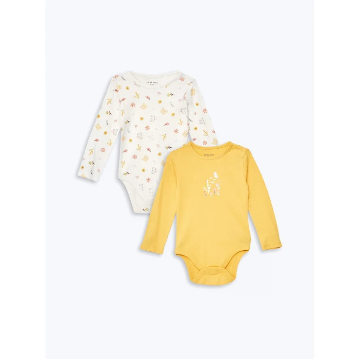 LCW baby Ekru Bisiklet Yaka Kız Bebek Çıtçıtlı Bodysuit 2li