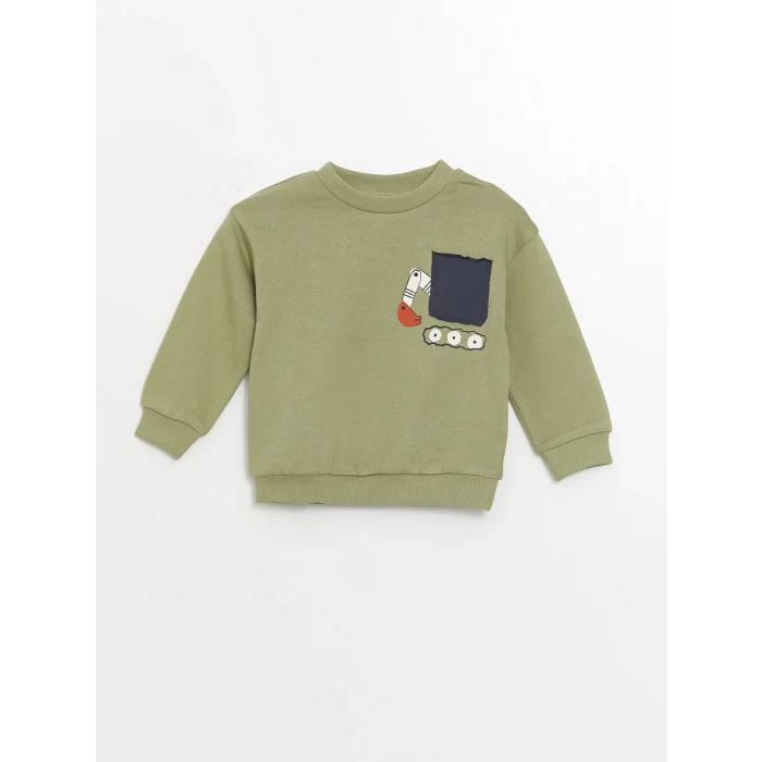 LCW baby Yeşil Bisiklet Yaka Baskılı Erkek Bebek Sweatshirt ve Eşofman Alt 2li Takım