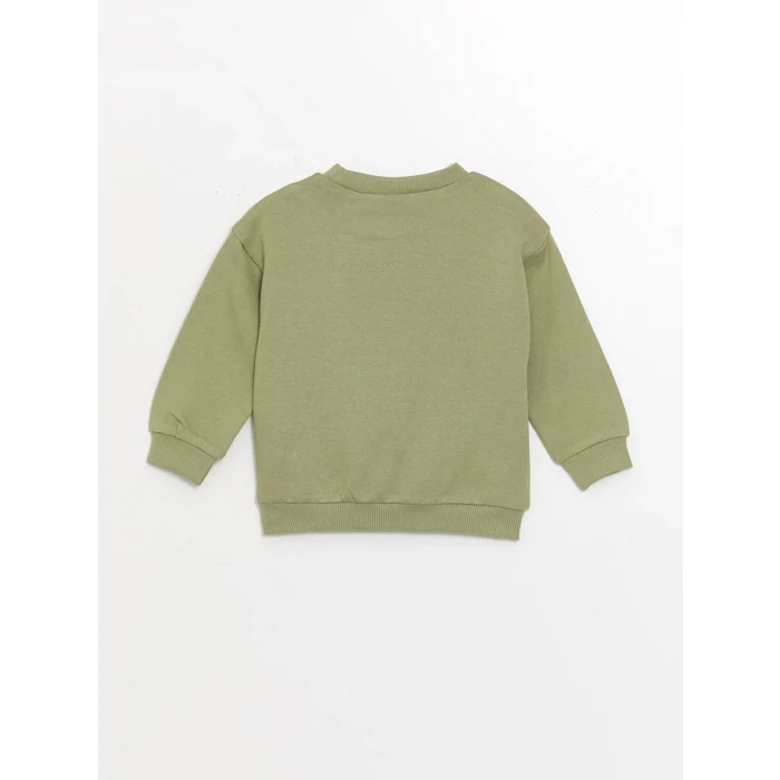 LCW baby Yeşil Bisiklet Yaka Baskılı Erkek Bebek Sweatshirt ve Eşofman Alt 2li Takım