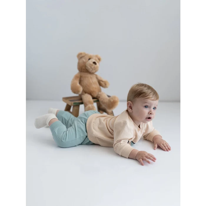 LCW baby Bej Bisiklet Yaka Uzun Kollu Baskılı Erkek Bebek Sweatshirt ve Eşofman Alt 2li Takım