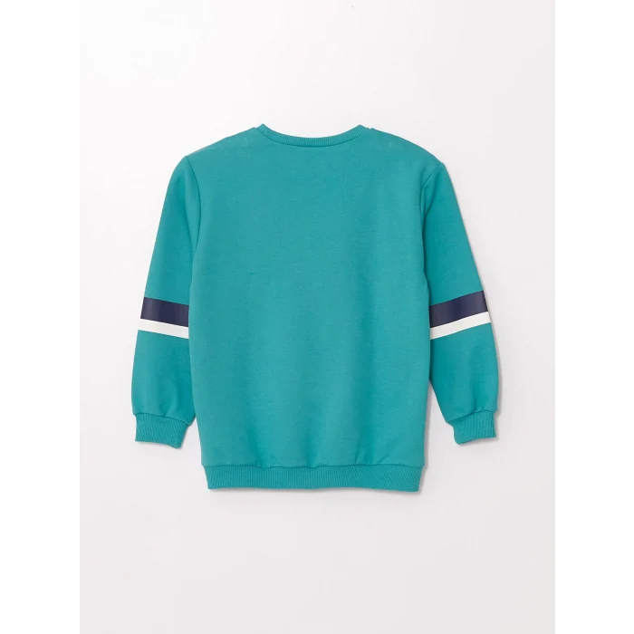 LCW Kids Turkuaz Bisiklet Yaka Uzun Kollu Baskılı Erkek Bebek Sweatshirt ve Eşofman Alt 2li Takım