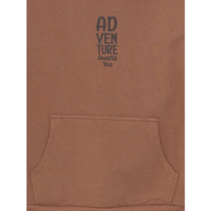 LCW Kids Kahverengi Bisiklet Yaka Uzun Kollu Baskılı Erkek Bebek Sweatshirt ve Eşofman Alt 2li Takım