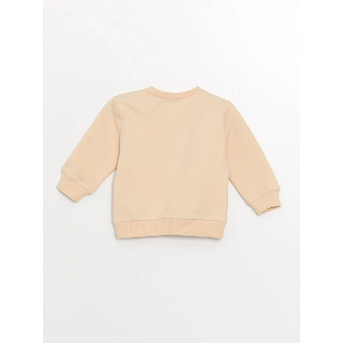 LCW baby Bej Bisiklet Yaka Uzun Kollu Baskılı Erkek Bebek Sweatshirt ve Eşofman Alt 2li Takım