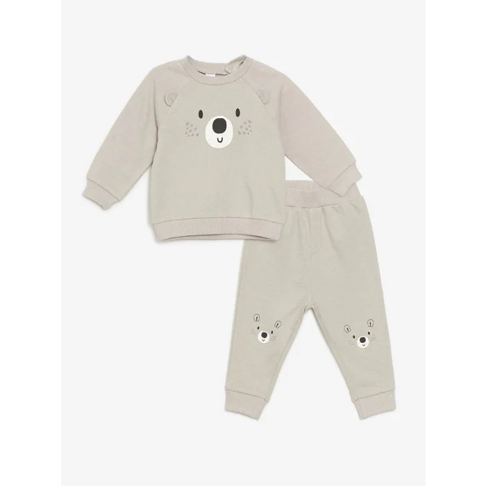 LCW baby Gri Bisiklet Yaka Erkek Bebek Sweatshirt ve Eşofman Alt 2li