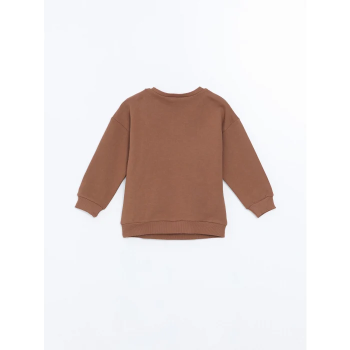 LCW Kids Kahverengi Bisiklet Yaka Uzun Kollu Baskılı Erkek Bebek Sweatshirt ve Eşofman Alt 2li Takım