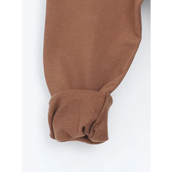 LCW Kids Kahverengi Bisiklet Yaka Uzun Kollu Baskılı Erkek Bebek Sweatshirt ve Eşofman Alt 2li Takım