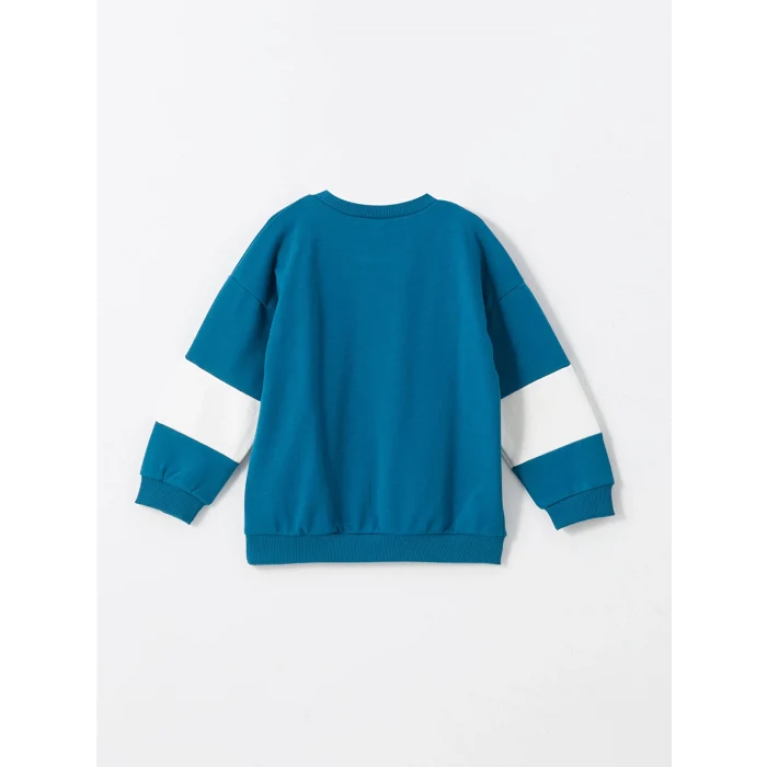 LCW Kids Petrol Bisiklet Yaka Baskılı Erkek Bebek Sweatshirt ve Pantolon 2li Takım