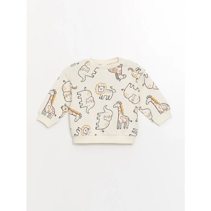 LCW baby Bej Bisiklet Yaka Baskılı Erkek Bebek Sweatshirt ve Eşofman Alt 2li Takım