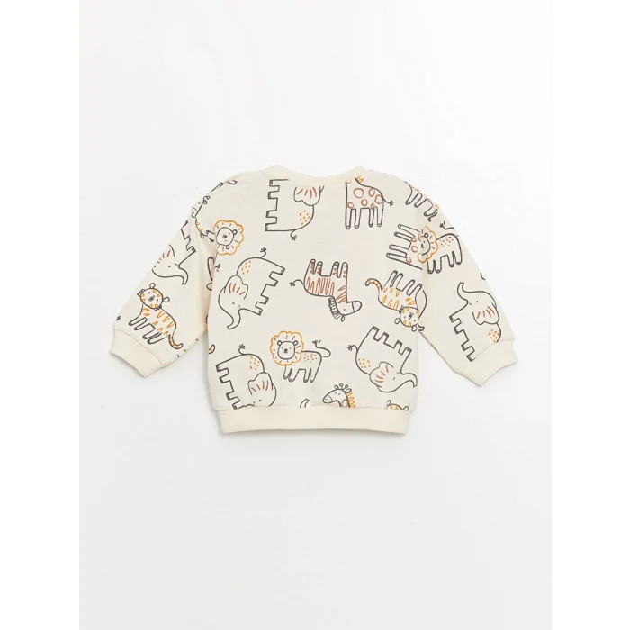 LCW baby Bej Bisiklet Yaka Baskılı Erkek Bebek Sweatshirt ve Eşofman Alt 2li Takım