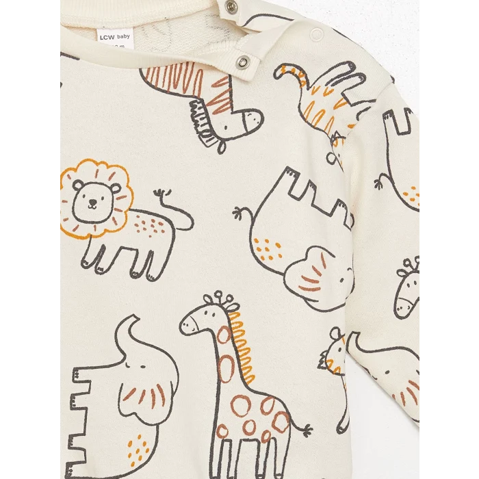 LCW baby Bej Bisiklet Yaka Baskılı Erkek Bebek Sweatshirt ve Eşofman Alt 2li Takım