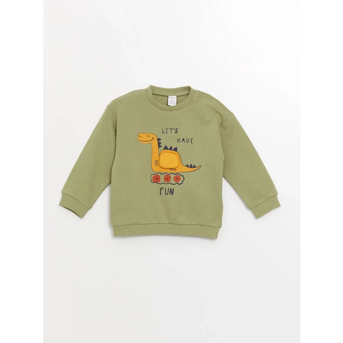 LCW baby Yeşil Bisiklet Yaka Uzun Kollu Baskılı Erkek Bebek Sweatshirt ve Eşofman Alt 2li Takım