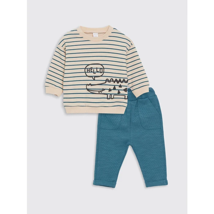 LCW baby Ekru Baskılı Erkek Bebek Sweatshirt ve Eşofman Alt 2li