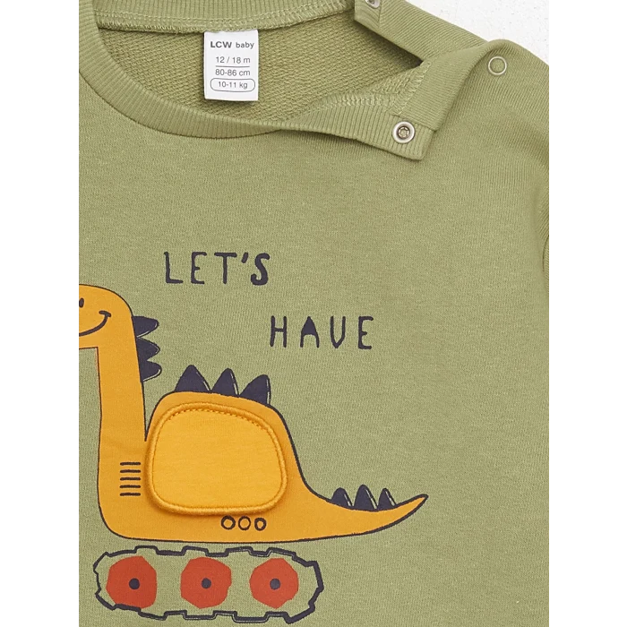 LCW baby Yeşil Bisiklet Yaka Uzun Kollu Baskılı Erkek Bebek Sweatshirt ve Eşofman Alt 2li Takım