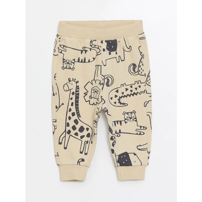 LCW baby Bej Bisiklet Yaka Baskılı Uzun Kollu Erkek Bebek Sweatshirt ve Eşofman Altı 2li Takım