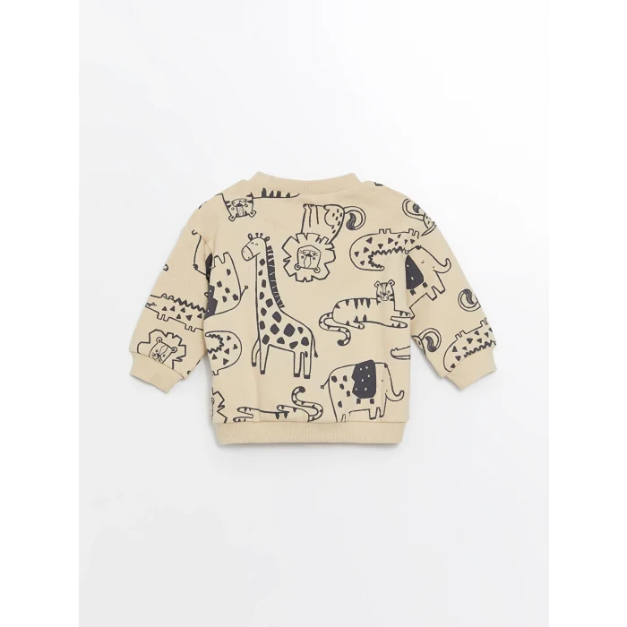 LCW baby Bej Bisiklet Yaka Baskılı Uzun Kollu Erkek Bebek Sweatshirt ve Eşofman Altı 2li Takım