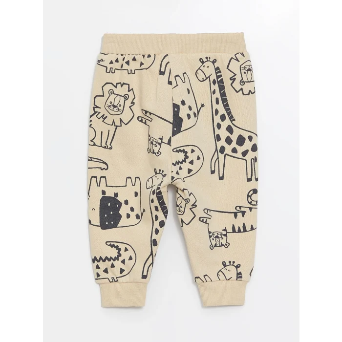 LCW baby Bej Bisiklet Yaka Baskılı Uzun Kollu Erkek Bebek Sweatshirt ve Eşofman Altı 2li Takım