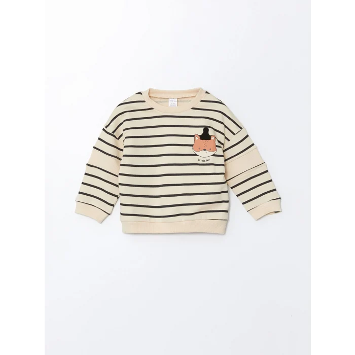 LCW baby Ekru Bisiklet Yaka Baskılı Erkek Bebek Sweatshirt ve Eşofman Alt 2li