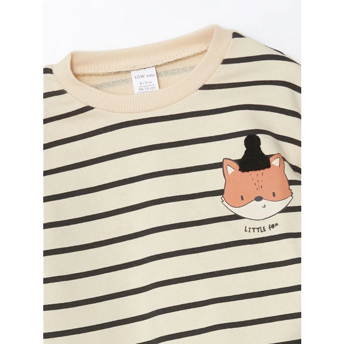 LCW baby Ekru Bisiklet Yaka Baskılı Erkek Bebek Sweatshirt ve Eşofman Alt 2li