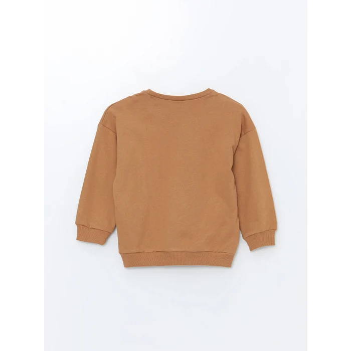 LCW Kids Kahverengi Bisiklet Yaka Uzun Kollu Baskılı Erkek Bebek Sweatshirt ve Eşofman Alt 2li Takım