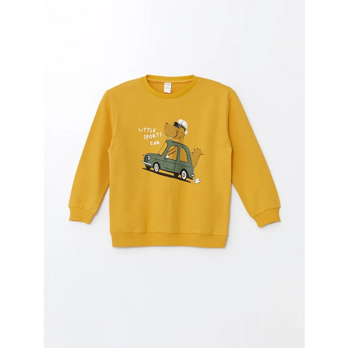 LCW Kids Sari Bisiklet Yaka Uzun Kollu Baskılı Erkek Bebek Sweatshirt ve Eşofman Alt 2li Takım