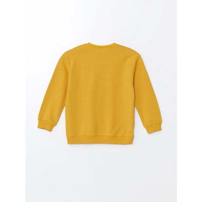 LCW Kids Sari Bisiklet Yaka Uzun Kollu Baskılı Erkek Bebek Sweatshirt ve Eşofman Alt 2li Takım