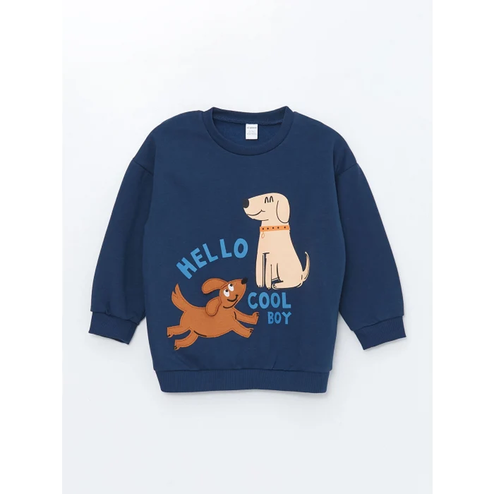 LCW Kids Indigo Bisiklet Yaka Baskılı Erkek Bebek Eşofman Takım