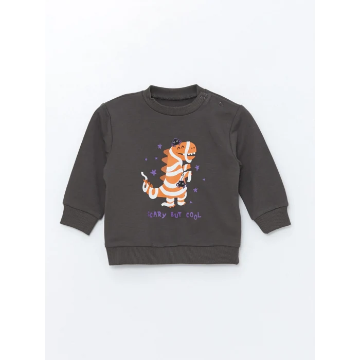 LCW baby Gri H12 Bisiklet Yaka Uzun Kollu Basic Erkek Bebek Sweatshirt ve Eşofman Alt 2li