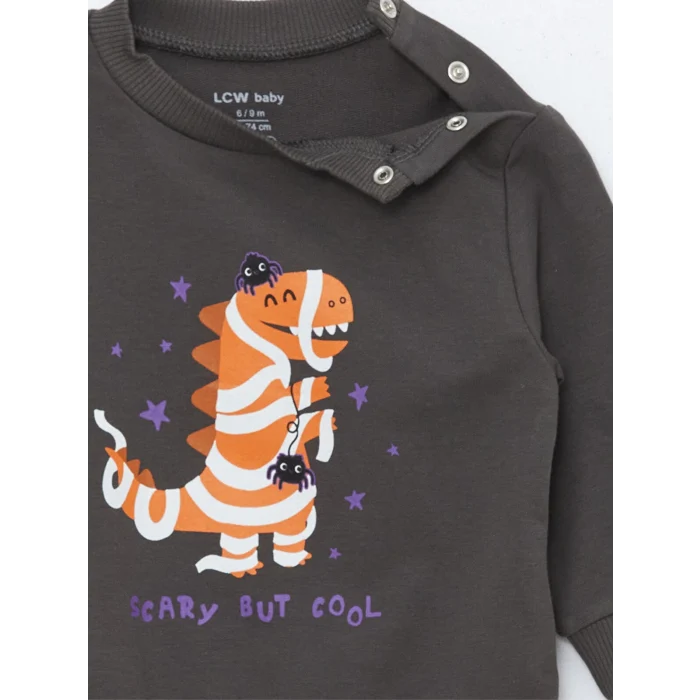 LCW baby Gri H12 Bisiklet Yaka Uzun Kollu Basic Erkek Bebek Sweatshirt ve Eşofman Alt 2li