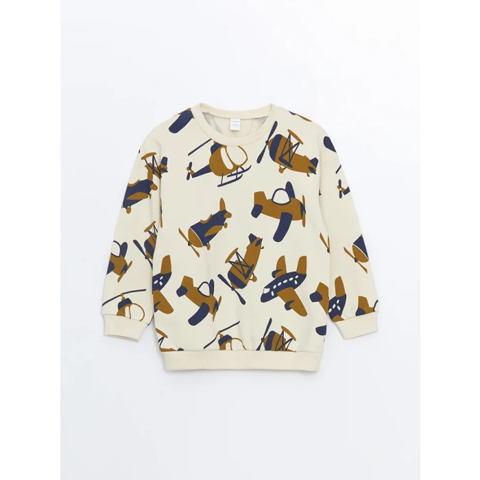 LCW Kids Bej Bisiklet Yaka Uzun Kollu Erkek Bebek Sweatshirt ve Eşofman Alt 2li Takım