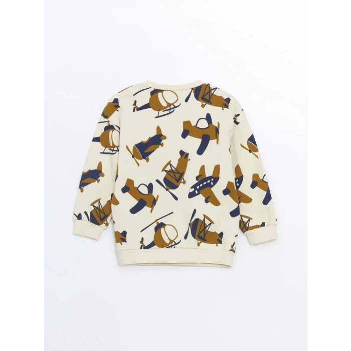 LCW Kids Bej Bisiklet Yaka Uzun Kollu Erkek Bebek Sweatshirt ve Eşofman Alt 2li Takım