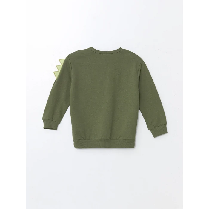 LCW Kids Haki Bisiklet Yaka Uzun Kollu Baskılı Erkek Bebek Sweatshirt ve Eşofman Alt 2li Takım