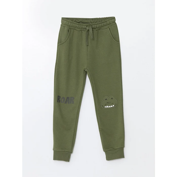 LCW Kids Haki Bisiklet Yaka Uzun Kollu Baskılı Erkek Bebek Sweatshirt ve Eşofman Alt 2li Takım